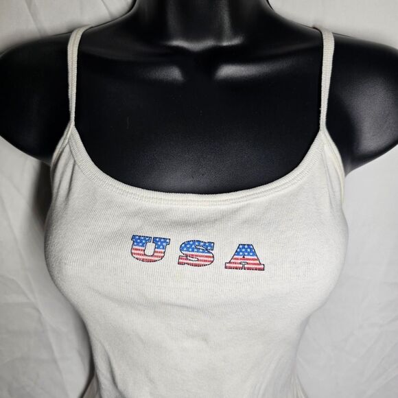 Vintage y2k 90s USA patriotic white baby tee tank top - Picture 2 of 6